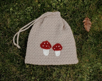Mushroom Drawstring Bag ENGLISH Crochet Pattern - PDF ONLY