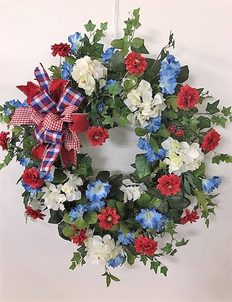 Red White and Blue Silk Floral Summer Americana Front Door Etsy