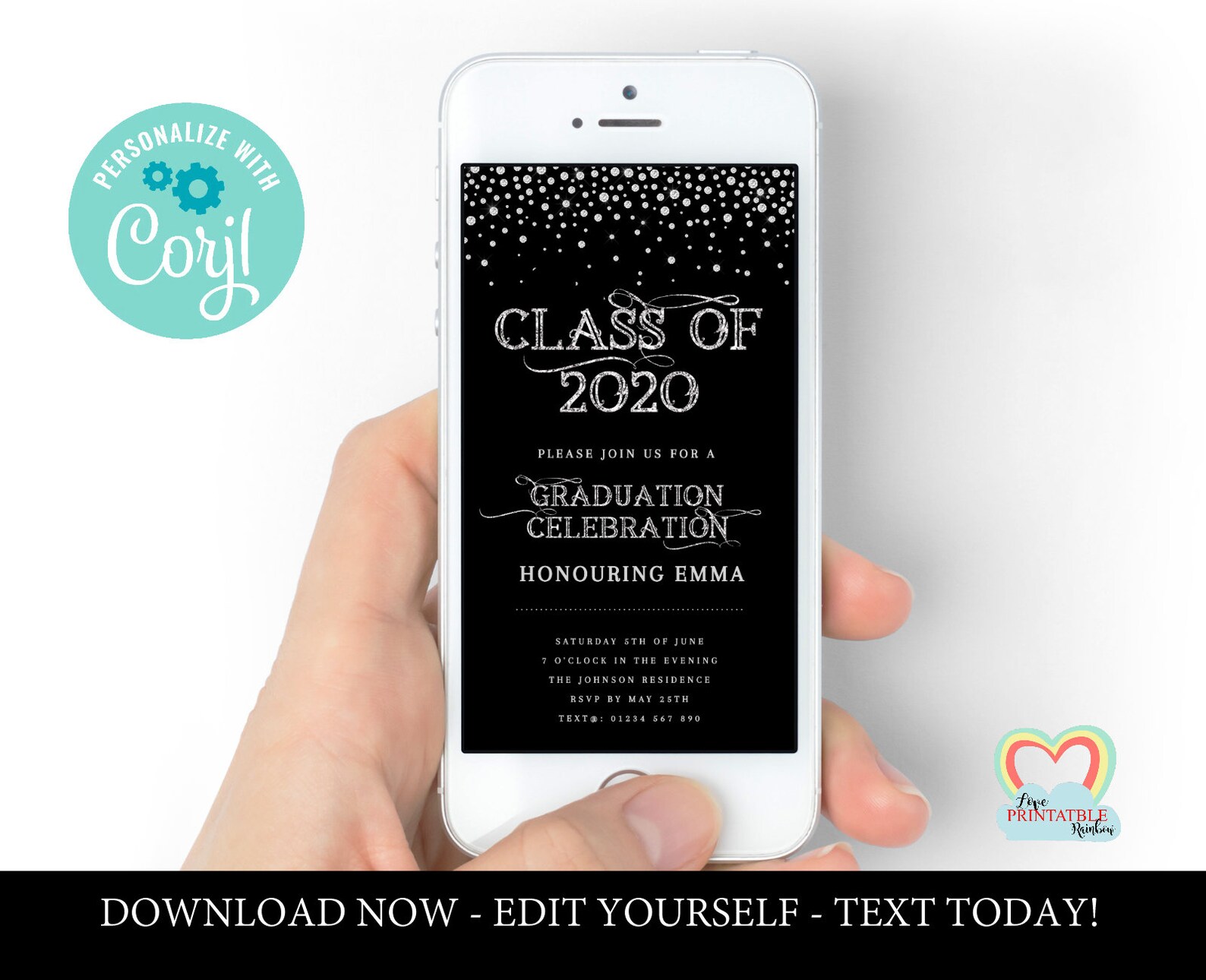 Electronic graduation invitation class of 2020 evite sms text Etsy