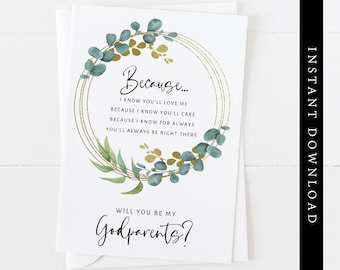 Godparents Proposal Card: Eucalyptus Floral Wreath (Digital Download)