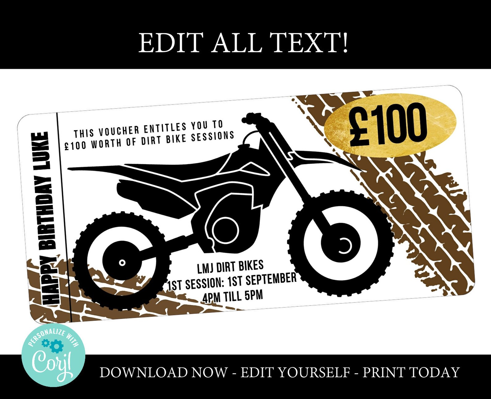 Dirt bike gift voucher printable dirt bike sessions diy dirt Etsy