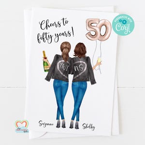 Bewerkbare tweeling 50e verjaardagskaart | Corjl Custom Cheers to 50 Years Invite | Tweeling verjaardag afdrukbare digitale download