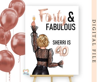 40 and fabulous sign, 40th birthday party welcome sign printable welcome to party sign 40th birthday party sign personalised rose gold