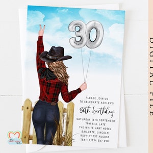 cowgirl 30th birthday invite printable personalised 30th birthday party invitation cowboy girl invite custom party template