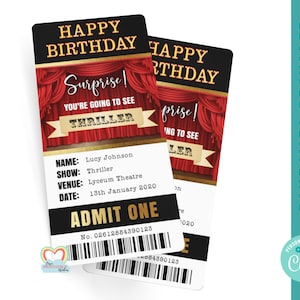Geburtstags-Theater-Karte zum Ausdrucken, Theater-Geschenk, Geburtstags-Geschenk-Theater, Broadway-Show-Karte, Kinokarte, bearbeitbare Karte, West End-Show