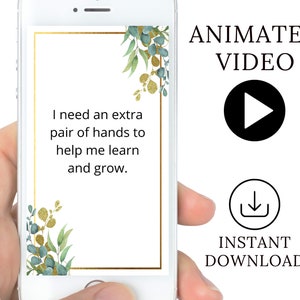 Vídeo de propuesta de padrino con descarga instantánea. Necesito un par de manos extra. Poema del padrino. Texto para smartphone. Digital. Género neutro. Eucalipto.