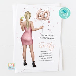 Editable 60th Birthday Invitation | Rose Gold Dress Corjl Template | Digital Invite for Her | Celebrate Turning Sixty in Style