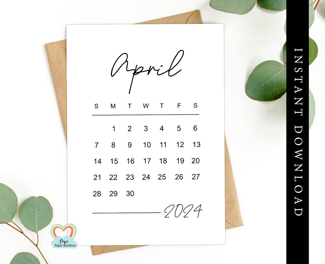 April 2024 Calendar Printable Baby Due Date April 2024 Pregnancy Announcement April 2024 Instant