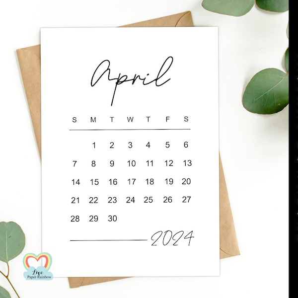 April 2024 calendar printable | baby due date April 2024 | pregnancy announcement April 2024| instant download | save the date April 2024