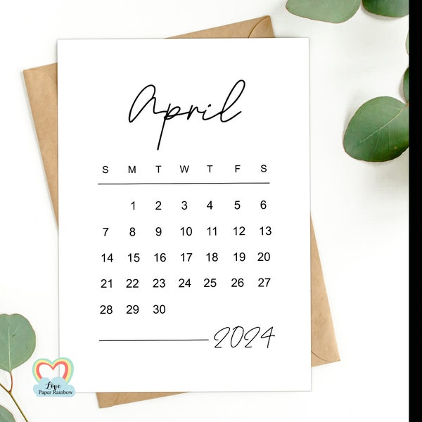 April 2024 calendar printable | baby due date April 2024 | pregnancy announcement April 2024| instant download | save the date April 2024