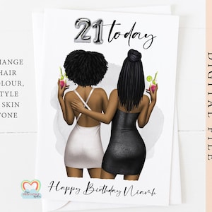 Personalisierte digitale Geburtstagskarte | Afro schwarze Frau Bester Freund Karte | Afrikanische Frauen Paperless Post | druckbare 21 Geburtstagskarte