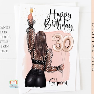 Carte d'anniversaire numérique personnalisée pour fille, soeur, meilleure amie ou cousine - Personnalisable et téléchargement numérique - impression à la maison PDF