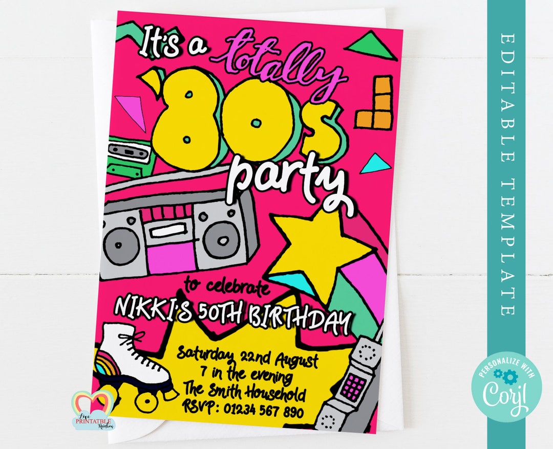 80s Themed Invitations 80s Birthday Party Invitation Template - Etsy