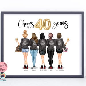 40周年をお祝いするデジタルバースデープリント｜パーソナライズされたベストフレンズアート｜女性へのカスタムグループギフト｜40歳の誕生日の面白いデコレーション