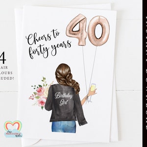 brinde aos 40 anos cartão de aniversário de 40 anos retrato personalizado 40 aniversário download instantâneo faça você mesmo cartão de aniversário de 40 anos para impressão para ela champanhe