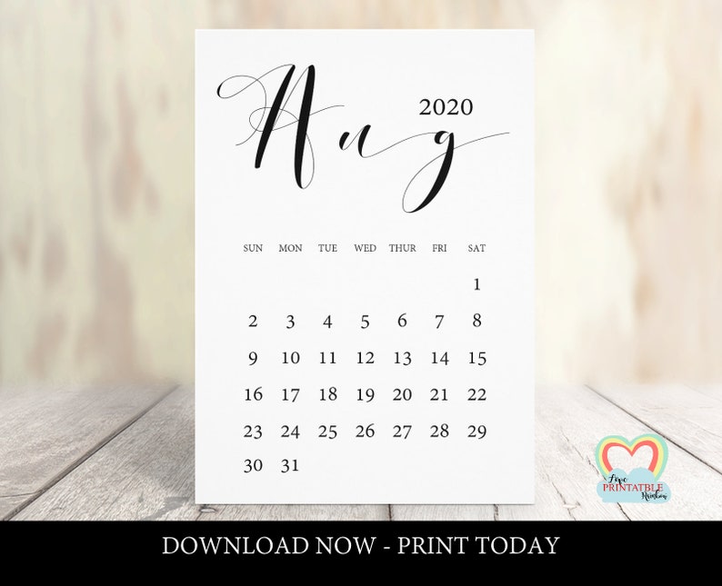 August 2020 calendar printable baby due date August 2020 Etsy