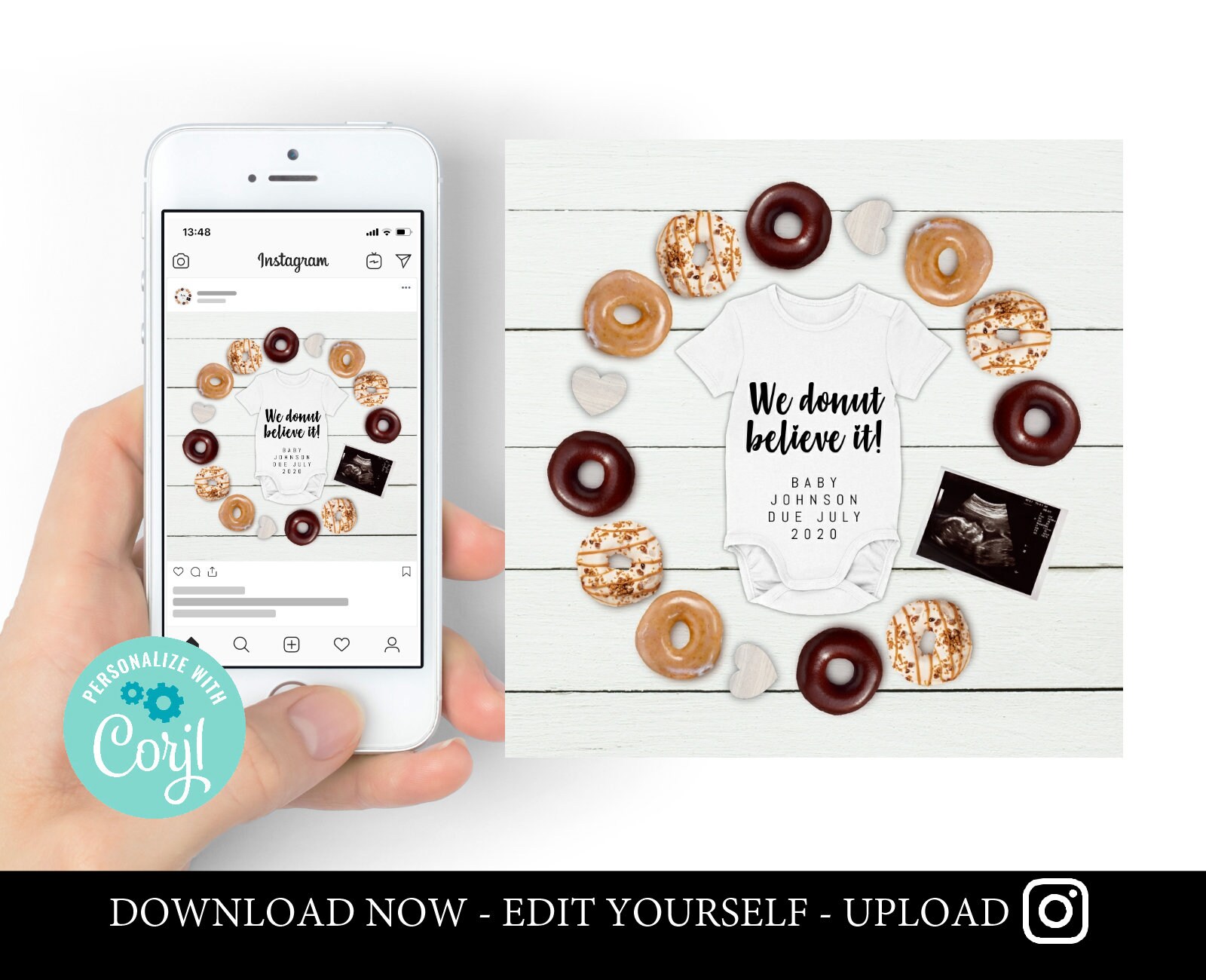 Donut pregnancy announcement digital baby due date instagram | Etsy Donut pregnancy announcement digital baby due date instagram | Etsy