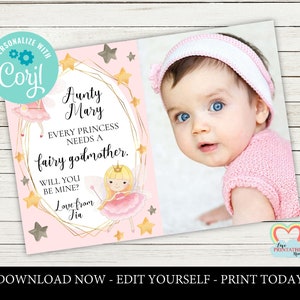 EDITABLE godmother card be my fairy godmother printable | Etsy