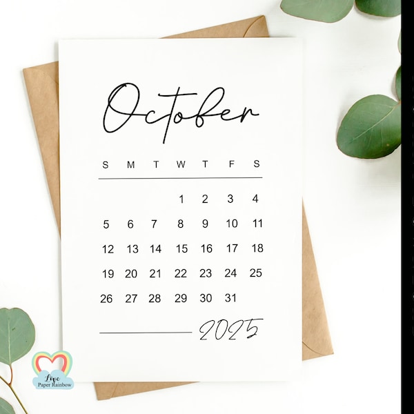 October 2025 calendar printable | baby due date October 2025 | pregnancy announcement October 2025 | instant download | save the date