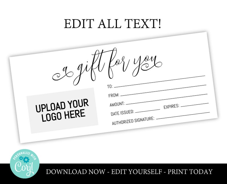 Simple black and white gift voucher printable editable gift | Etsy