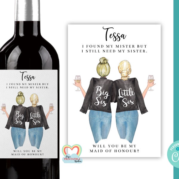 personalised sister maid of honour wine label printable I found my mister need my sister will you be my bridesmaid editable wine label