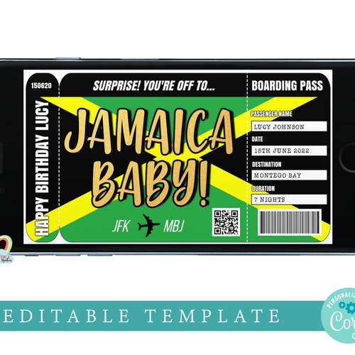 Jamaica Boarding Pass Template Sms Trip to Montego Bay Etsy Canada