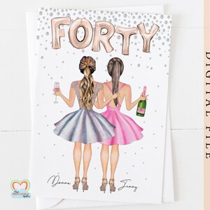 Personalisierte digitale Geburtstagskarte 40. - Geburtstagskarte für die beste Freundin - Champagner-Feier zum Ausdrucken - Frauen-Partykarte
