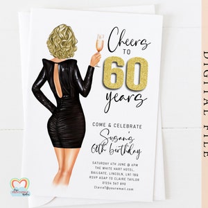 personalised 60th birthday invitation template custom portrait birthday invite for her cheers to 60 years editable invitation template