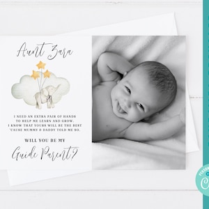 BEWERKBARE gids ouderkaartsjabloon OLIFANT gids ouderkaart instant download bewerken met corjl foto upload afdrukbare gids oudergedicht