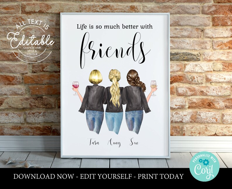 Personalised 3 best friends card printable best friend quote Etsy