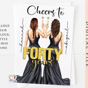 Twin or Best Friend 40th Birthday Card | Black and Gold Digital Invite | Printable & Personalized Cheers to Forty | printable birthday cards