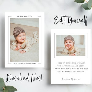 Tarjeta de madrina imprimible personalizada propuesta de madrina plantilla de tarjeta de foto descarga instantánea edición imprimible de padrino con Corjl