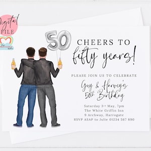 Carte imprimable 50e anniversaire de jumeaux | Invitation anniversaire meilleur ami | Faire-part d'anniversaire de jumeaux masculins | Félicitations à 50 ans de numérique