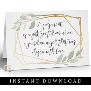 Tarjeta de padrino para imprimir, descarga instantánea, ¿serás mi padrino?, descarga instantánea, poema de padrino con vegetación dorada, un regalo enviado desde arriba
