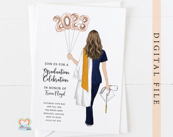 nurse graduation invite printable personalised graduation party invitation template editable class of 2023 afro african american graduate