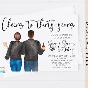 Modèle d&#39;invitation personnalisé pour 30 ans de jumeaux, portrait personnalisé, meilleurs amis, invitation à 30 ans, fête commune modifiable
