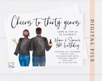 personalised twins 30th birthday invitation template custom portrait best friends invite cheers to 30 years editable joint party
