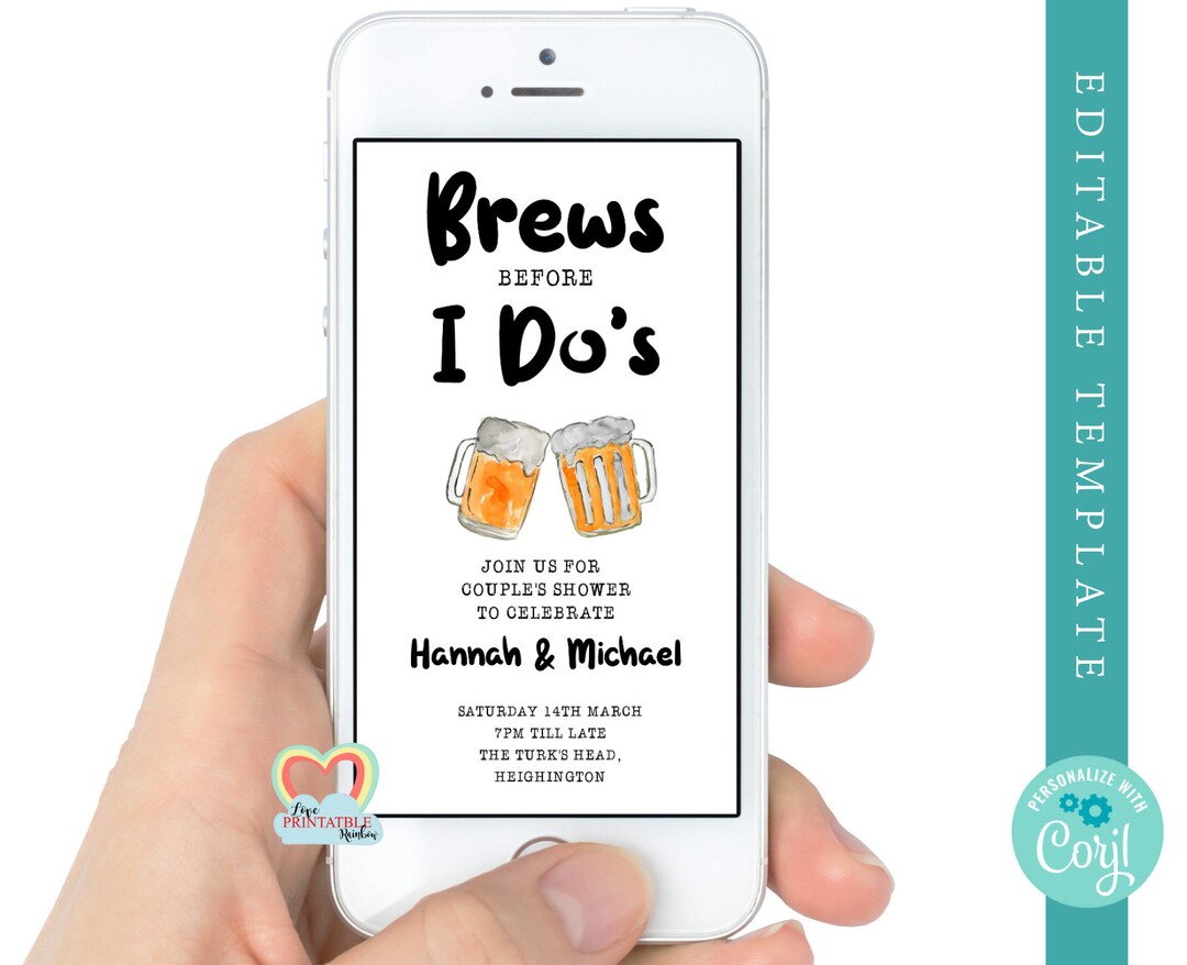 Couples Wedding Shower Evite Brews Before I Dos Couples Etsy