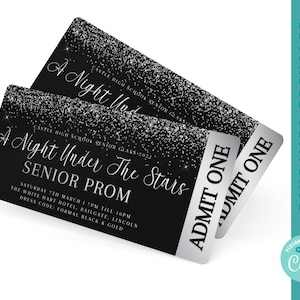Prom ticket printable A Night Under the Stars Prom Senior Prom ticket editable Junior Prom template flyer editable corjl diy black silver