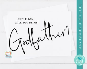 EDITABLE Godfather Card Will You Be My Godfather Printable | Etsy