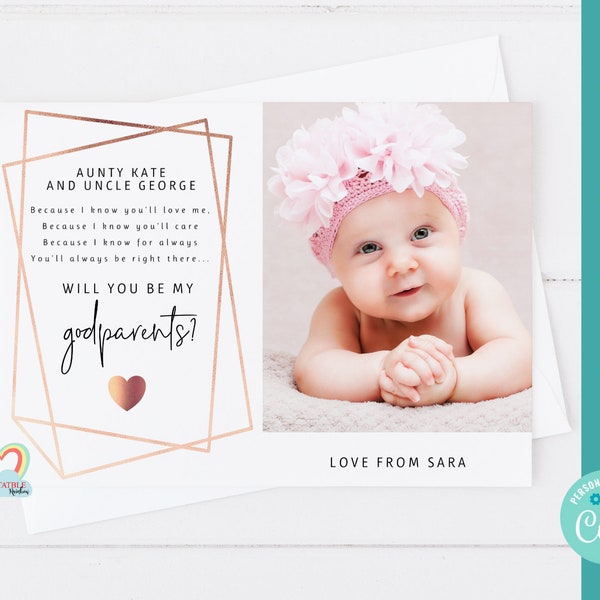 EDITABLE godparents card, will you be my godparents printable, godparents proposal instant download, photo upload,  corjl, godparents poem