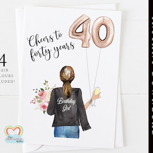 cheers to 40 years 40th birthday card custom portrait 40 birthday instant download diy 40th birthday card printable for her champagne