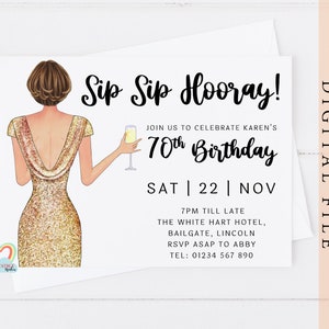 modèle d'invitation personnalisé pour 70e anniversaire Portrait personnalisé d'invitation d'anniversaire pour elle