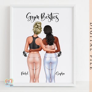Regalo para el mejor amigo del gimnasio, retrato personalizado de amigos del gimnasio, impresión personalizada, regalo de cumpleaños para el mejor amigo, regalos de entrenador personal, mejores amigos del gimnasio