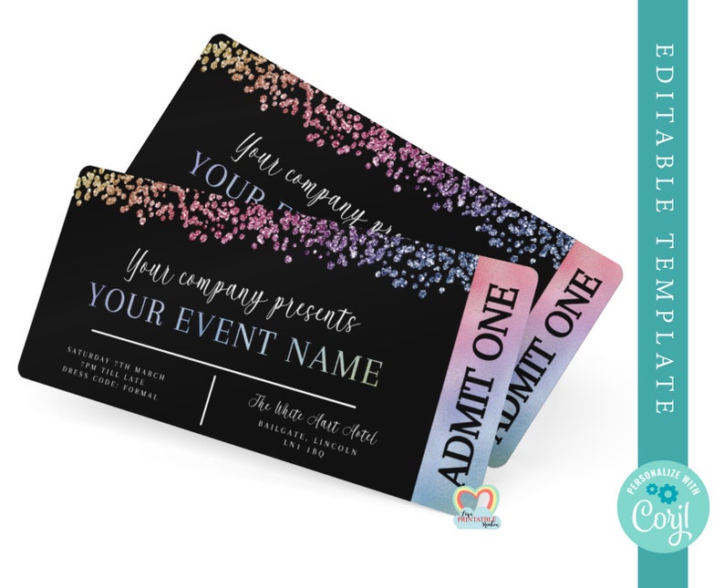 Rainbow Event Ticket Printable Editable Event Ticket Senior | Etsy