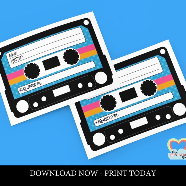 Song Request card Cassette Tape 80s Song Request card instant download retro Cassette Song Request 90s karaoke song request card printable