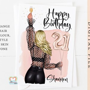 Personalisierte digitale Karte zum 21. Geburtstag für Tochter, Schwester, beste Freundin oder Cousine - personalisierbar und digitaler Download - print at home PDF