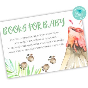Carte Livres modifiables pour bébé | Modèle Corjl | Décoration pour baby shower dinosaure | Carte Apportez un livre imprimable | Téléchargement instantané