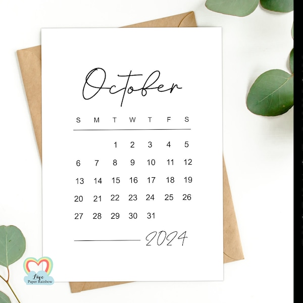 October 2024 calendar printable | baby due date October 2024 | pregnancy announcement October 2024 | instant download | save the date