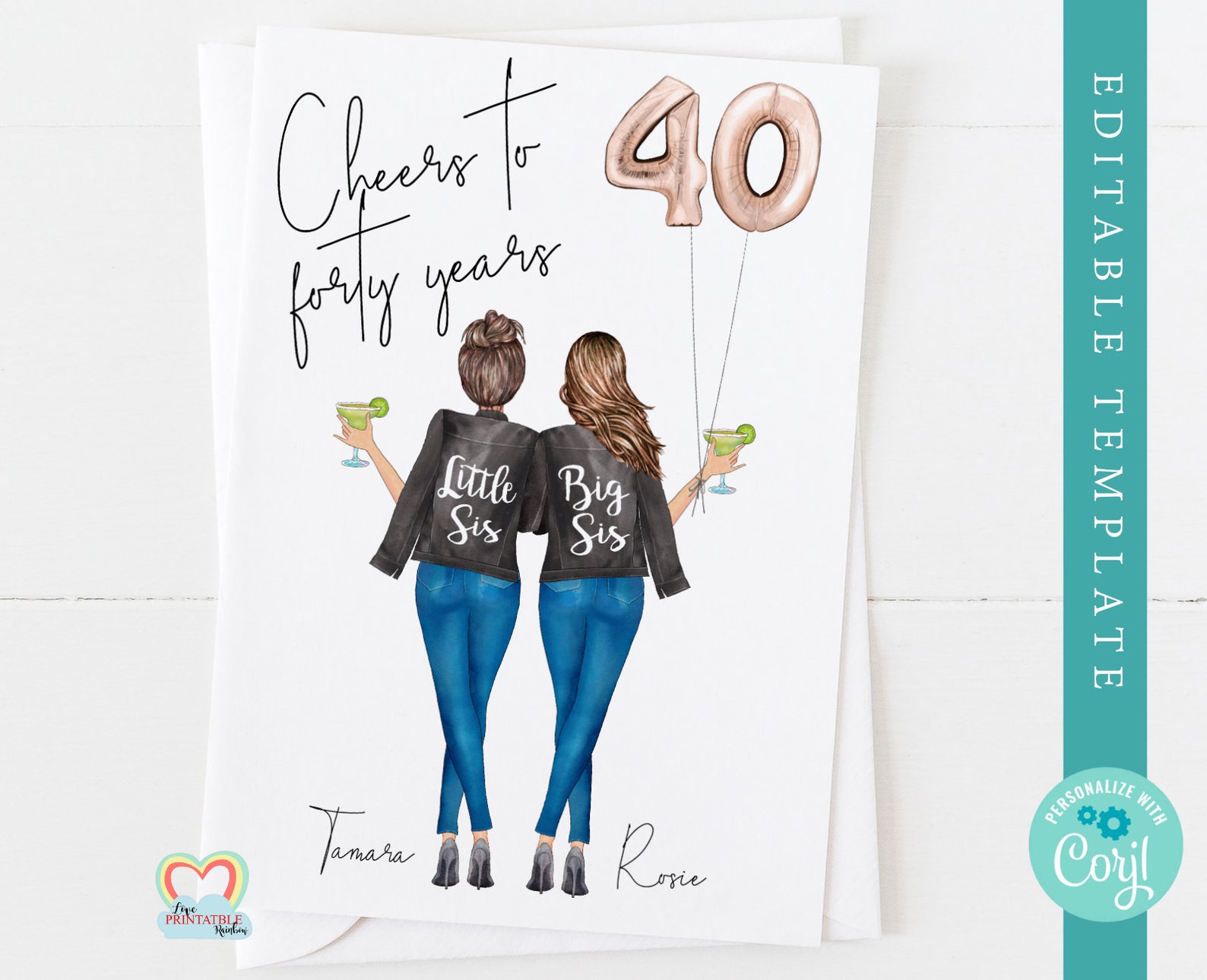 Sister 40th Birthday Card Printable Personalised 40th Birthday | Etsy